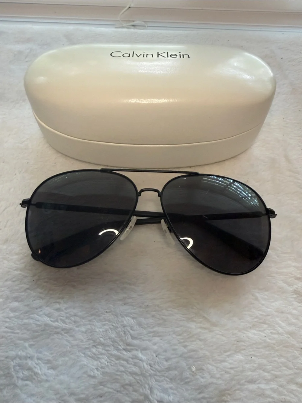 Calvin Klein Unisex Black Aviator Sunglasses with Case